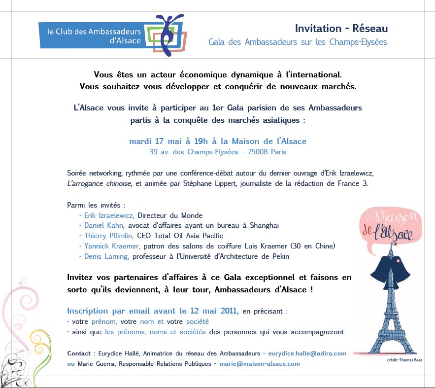 Soirée/Réseau des Ambassadeurs à la Maison de l'Alsace à Paris, le 17 mai
